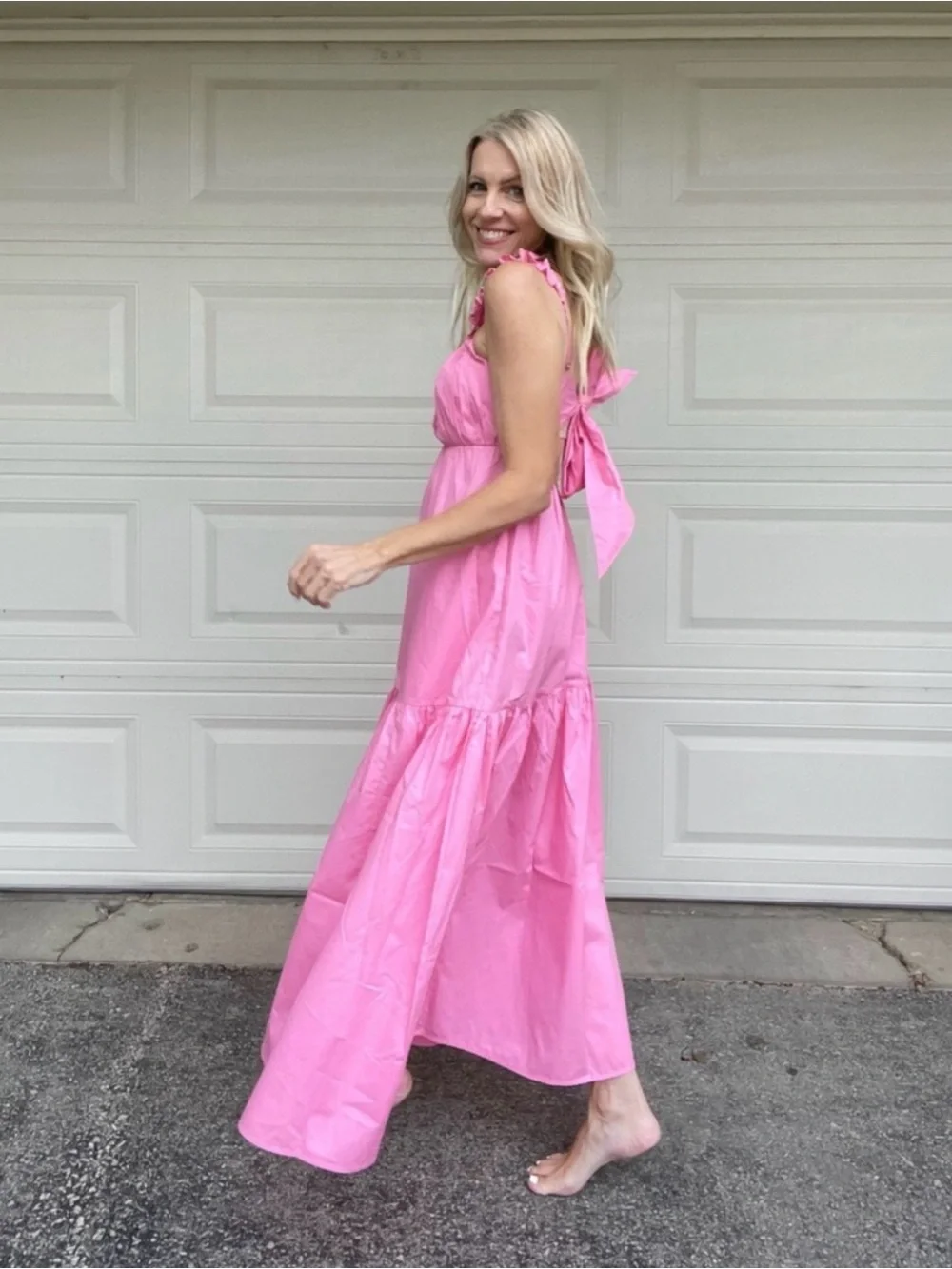 Abercrombie & Fitch Pink Tiered Maxi Dress Ruffled Straps Tie Back - Extra Small